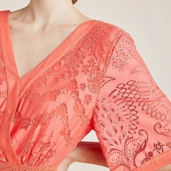 Farm Rio x Anthropologie Devore Coral Orange Lace Maxi Dress Size Small Size XS - Picture 3 of 10
